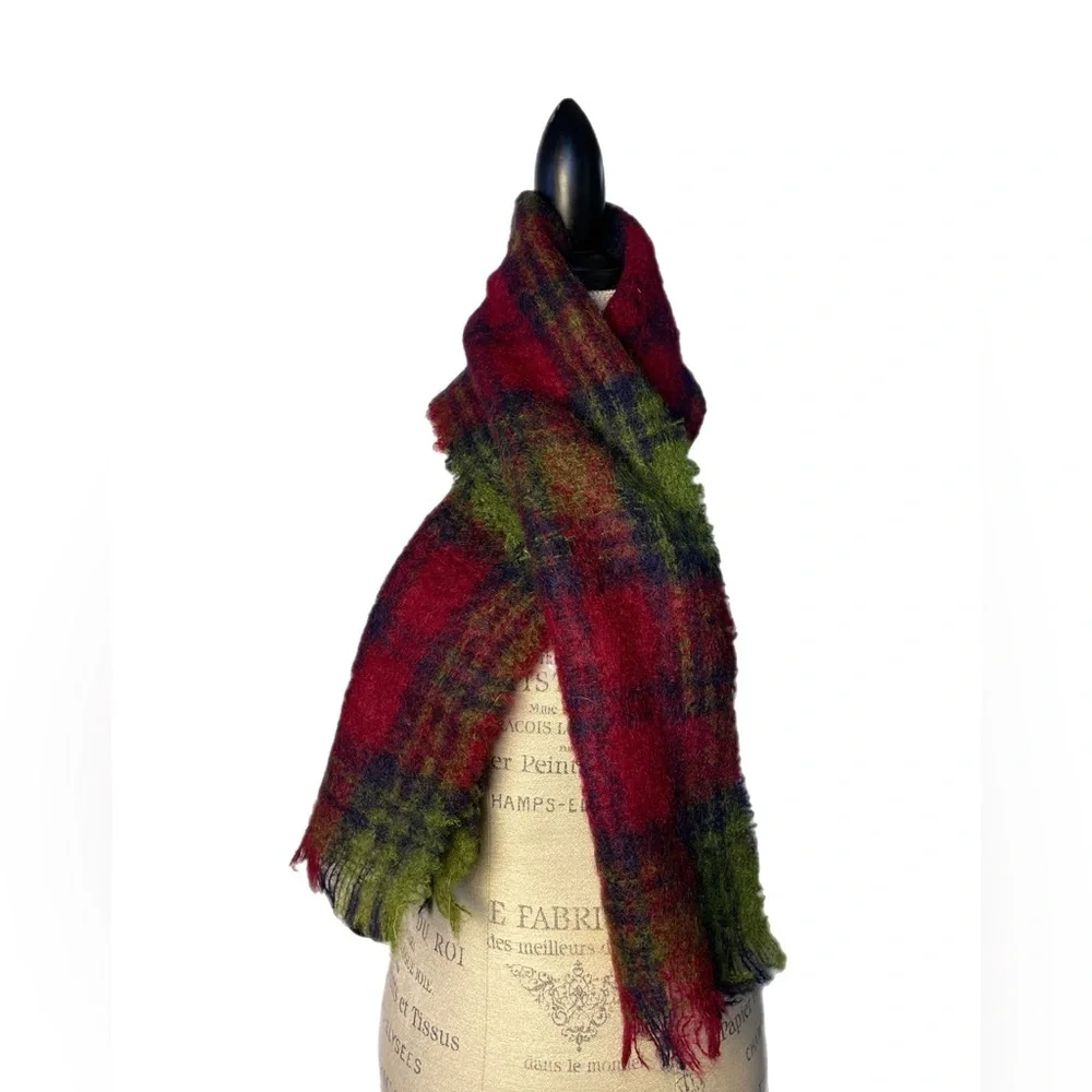 Pair of Vintage Heather Brae Made In Scotland Mohair/Wool Plaid Scarves